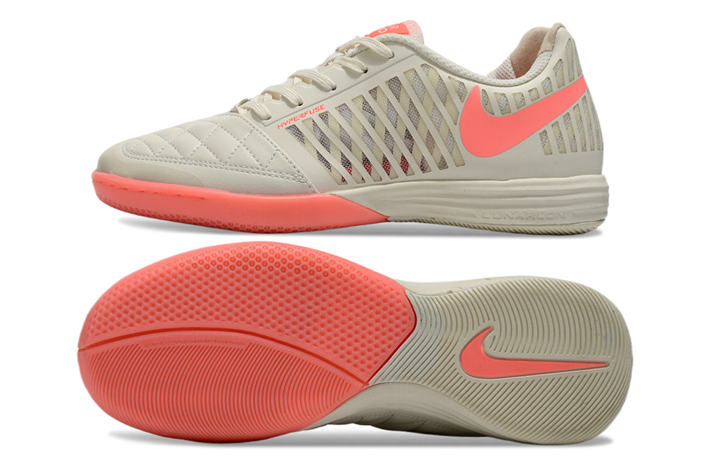 Tenis de Fútbol Nike Lunar Gato II - Beige y Coral con Swoosh Coral y Suela Coral (Césped Interior / Futsal)