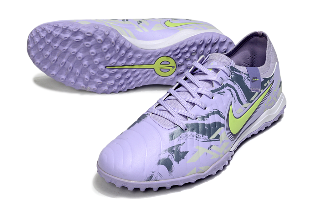 Tenis de Fútbol Nike Tiempo Legend 9 Pro TF - Morado Claro, Gris y Verde Lima (Sintético / Turf)