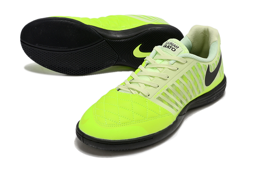 Tenis de Fútbol Nike Lunar Gato II - Verde Amarillo con Swoosh Negro y Suela Negra (Césped Interior / Futsal)
