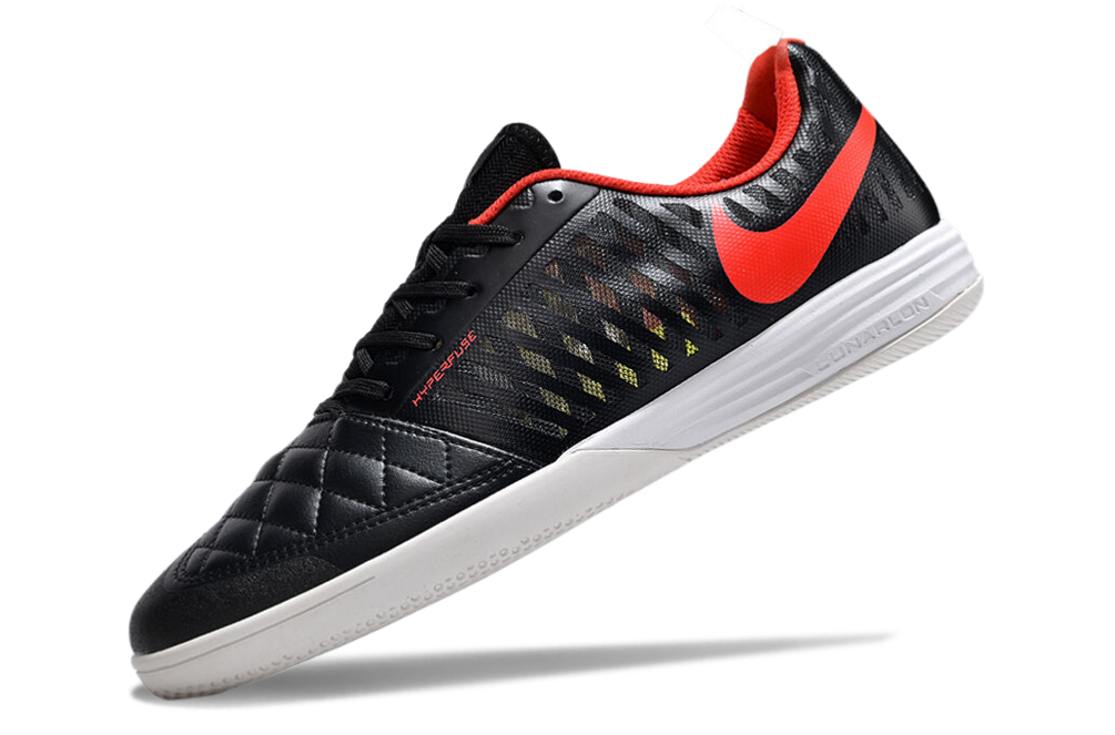 Tenis de Fútbol Nike Lunar Gato II - Negro y Rojo con Swoosh Rojo y Suela Blanca (Césped Interior / Futsal)