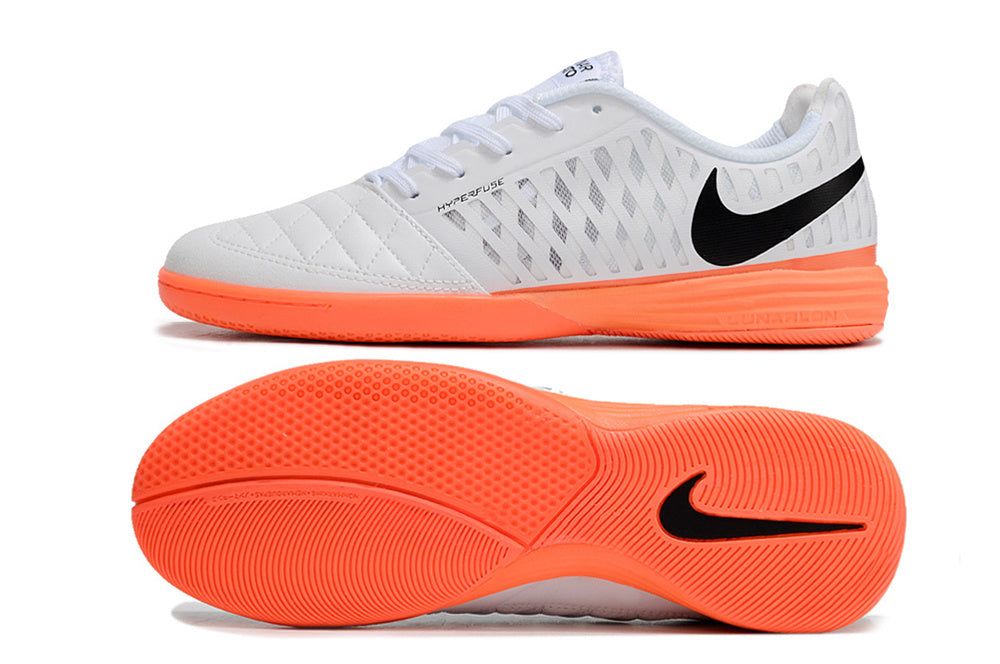 Tenis de Fútbol Nike Lunar Gato II - Blanco, Swoosh Negro y Suela Naranja (Césped Interior / Futsal)