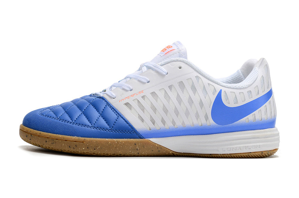 Tenis de Fútbol Nike Lunar Gato II - Blanco y Azul con Swoosh Azul y Suela de Hule (Césped Interior / Futsal)
