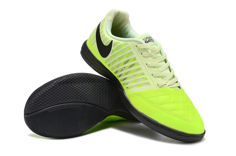 Tenis de Fútbol Nike Lunar Gato II - Verde Amarillo con Swoosh Negro y Suela Negra (Césped Interior / Futsal)