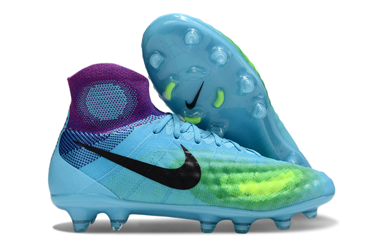 Tacos de Fútbol Nike Magista Obra II Elite FG - Azul Claro, Morado, Verde y Negro (Césped Natural)