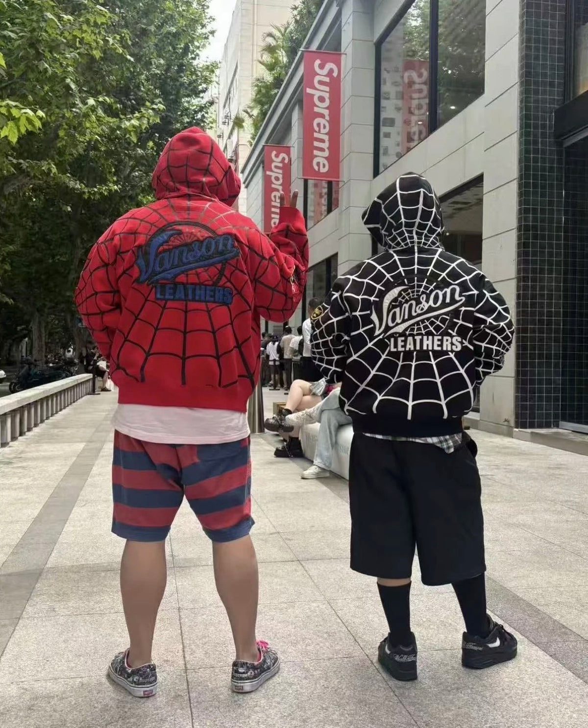 Hoodie Supreme x Vanson Leathers - Rojo / Negro