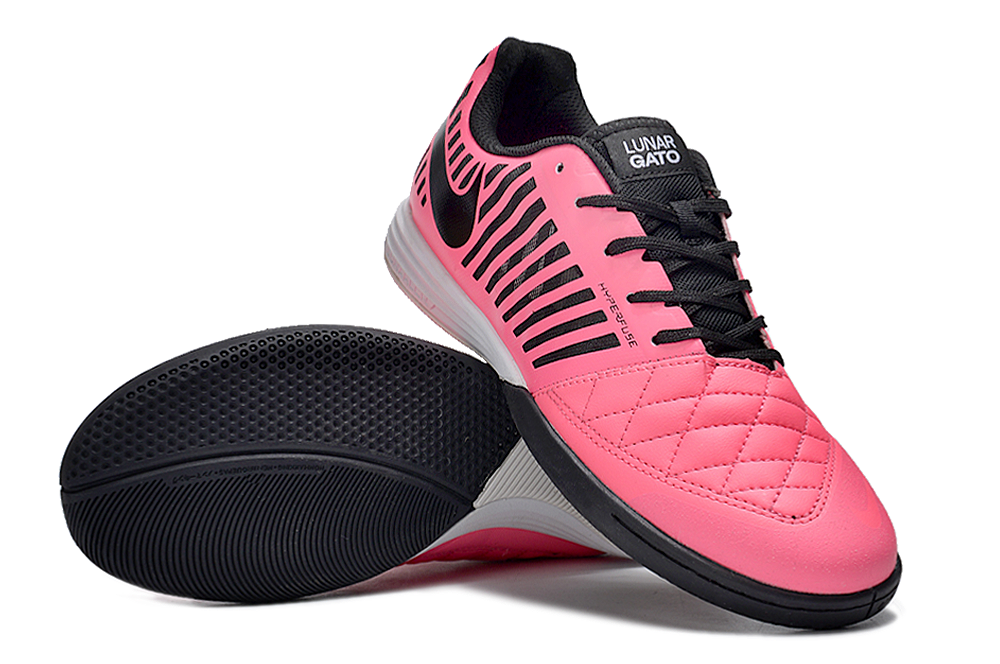 Tenis de Fútbol Nike Lunar Gato II - Rosa, Swoosh Negro y Suela Blanca con Talón Negro (Césped Interior / Futsal)