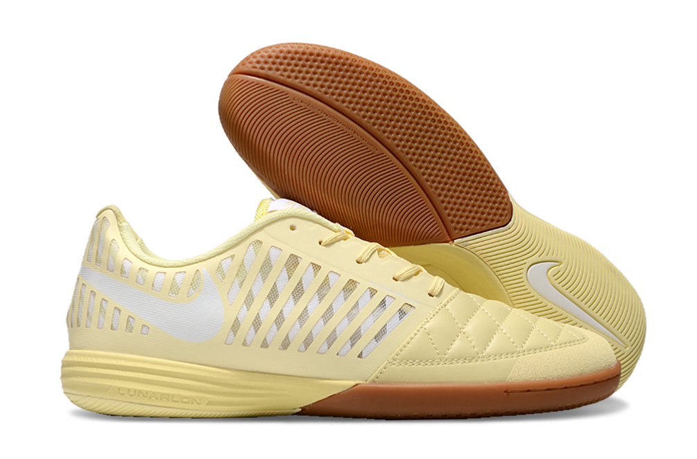 Tenis de Fútbol Nike Lunar Gato II - Amarillo Pastel / Crema, Swoosh Blanco y Suela de Goma (Césped Interior / Futsal)
