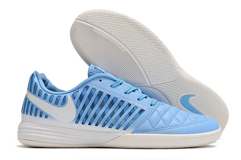 Tenis de Fútbol Nike Lunar Gato II - Celeste, Swoosh Blanco y Suela Gris Claro (Césped Interior / Futsal)