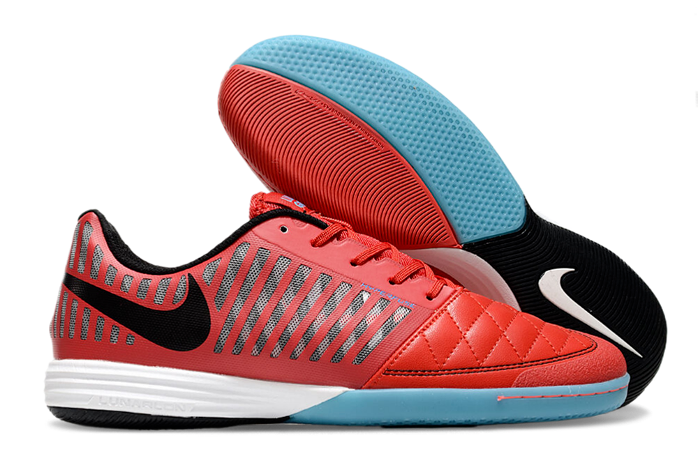 Tenis de Fútbol Nike Lunar Gato II - Rojo, Negro y Celeste con Suela Multicolor (Césped Interior / Futsal)