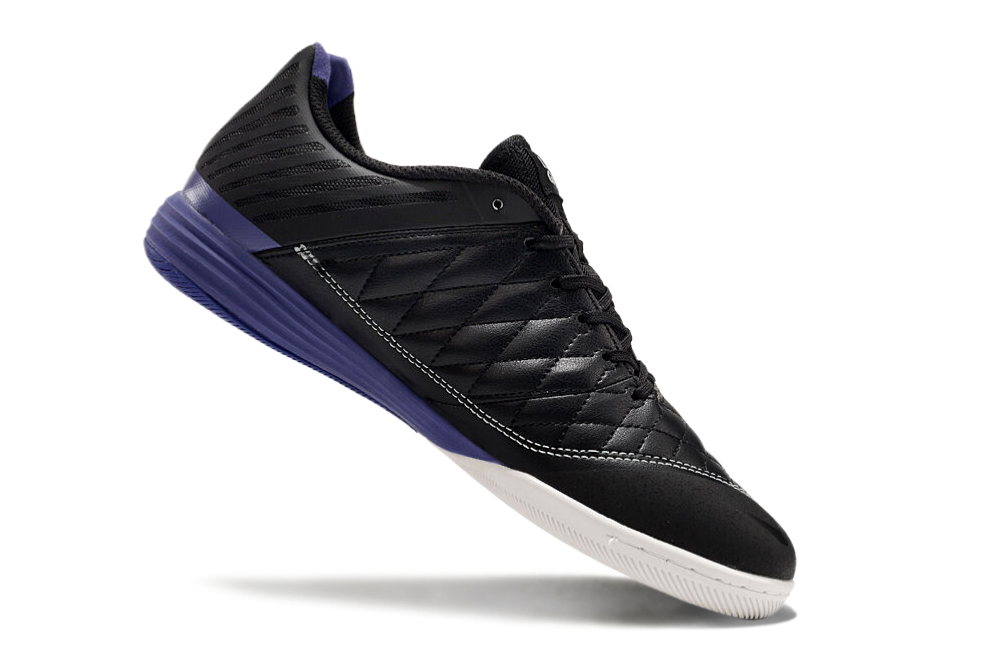 Tenis de Fútbol Nike Lunar Gato II - Negro y Morado con Swoosh Blanco y Suela Morada (Césped Interior / Futsal)