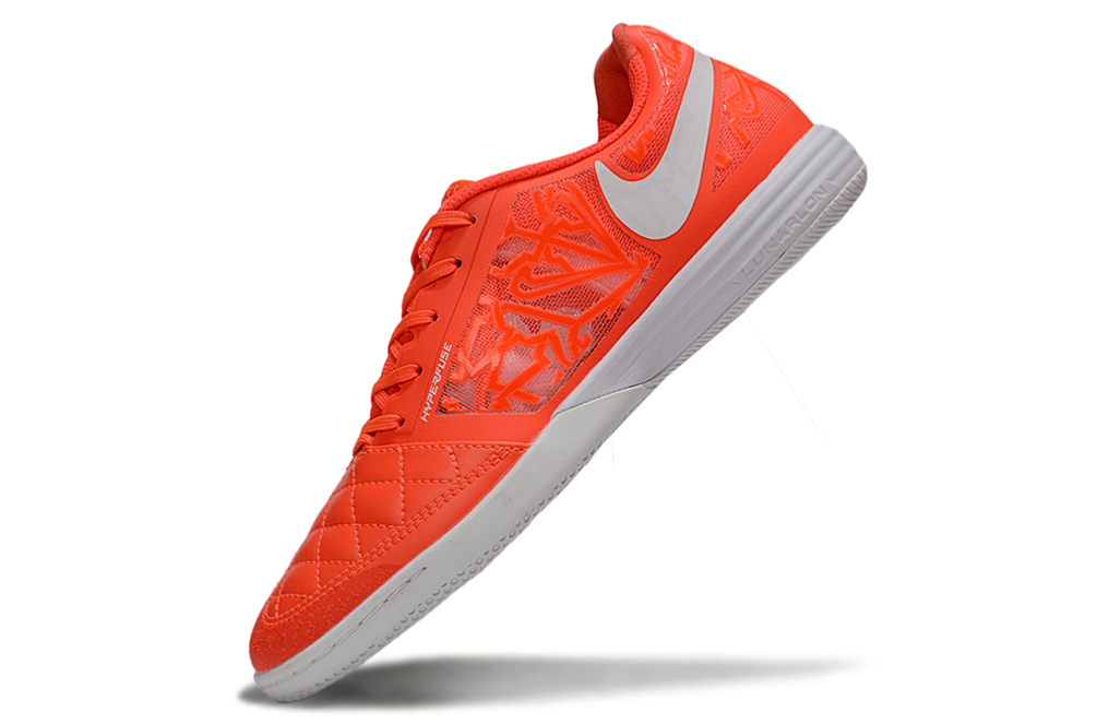 Tenis de Fútbol Nike Lunar Gato II - Naranja con Patrón Gráfico, Swoosh Blanco y Suela Blanca (Césped Interior / Futsal)