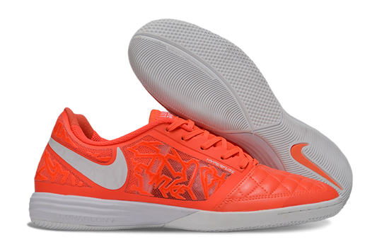 Tenis de Fútbol Nike Lunar Gato II - Naranja con Patrón Gráfico, Swoosh Blanco y Suela Blanca (Césped Interior / Futsal)