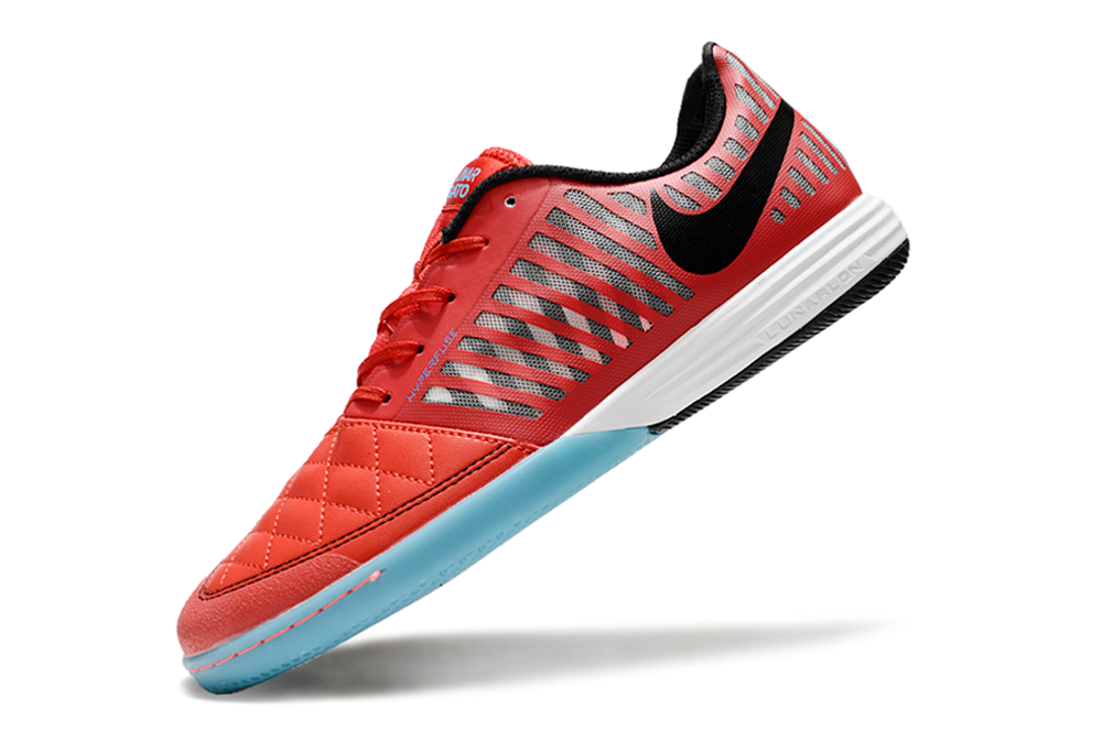 Tenis de Fútbol Nike Lunar Gato II - Rojo, Negro y Celeste con Suela Multicolor (Césped Interior / Futsal)