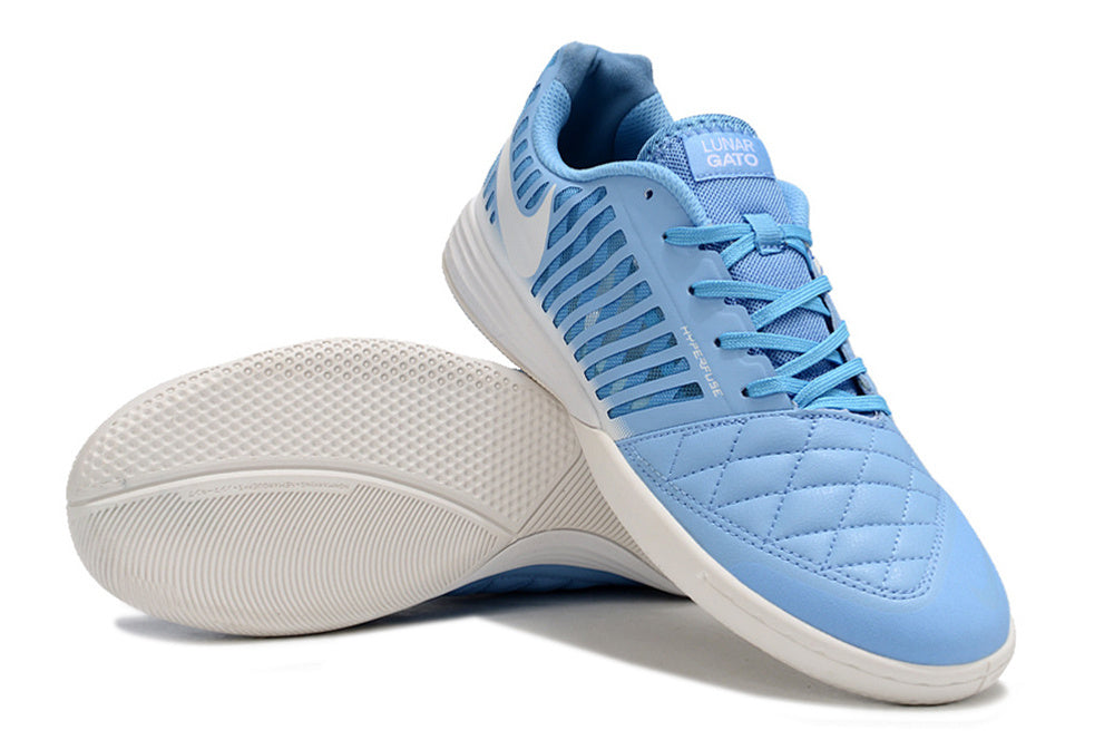 Tenis de Fútbol Nike Lunar Gato II - Celeste, Swoosh Blanco y Suela Gris Claro (Césped Interior / Futsal)