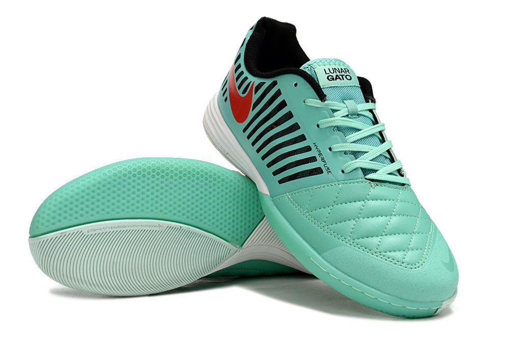 Tenis de Fútbol Nike Lunar Gato II - Turquesa / Menta, Swoosh Rojo, Forro Negro y Suela Turquesa (Césped Interior / Futsal)