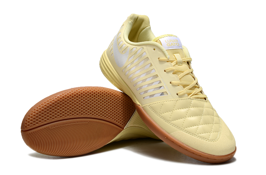 Tenis de Fútbol Nike Lunar Gato II - Amarillo Pastel / Crema, Swoosh Blanco y Suela de Goma (Césped Interior / Futsal)
