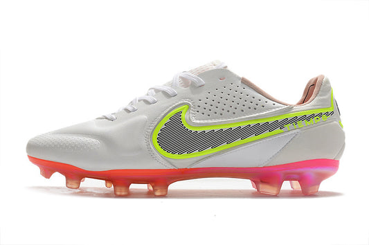 Tacos de Fútbol Nike Tiempo Legend 9 Elite FG - Blanco, Amarillo Volt y Rosa (Césped Natural / Firm Ground)