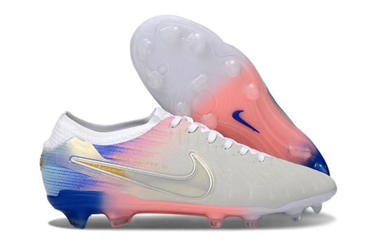 Tacos de Fútbol Nike Tiempo Legend 9 Elite FG - Blanco, Degradado Rosa/Azul y Dorado / Nike United (Césped Natural / Firm Ground)