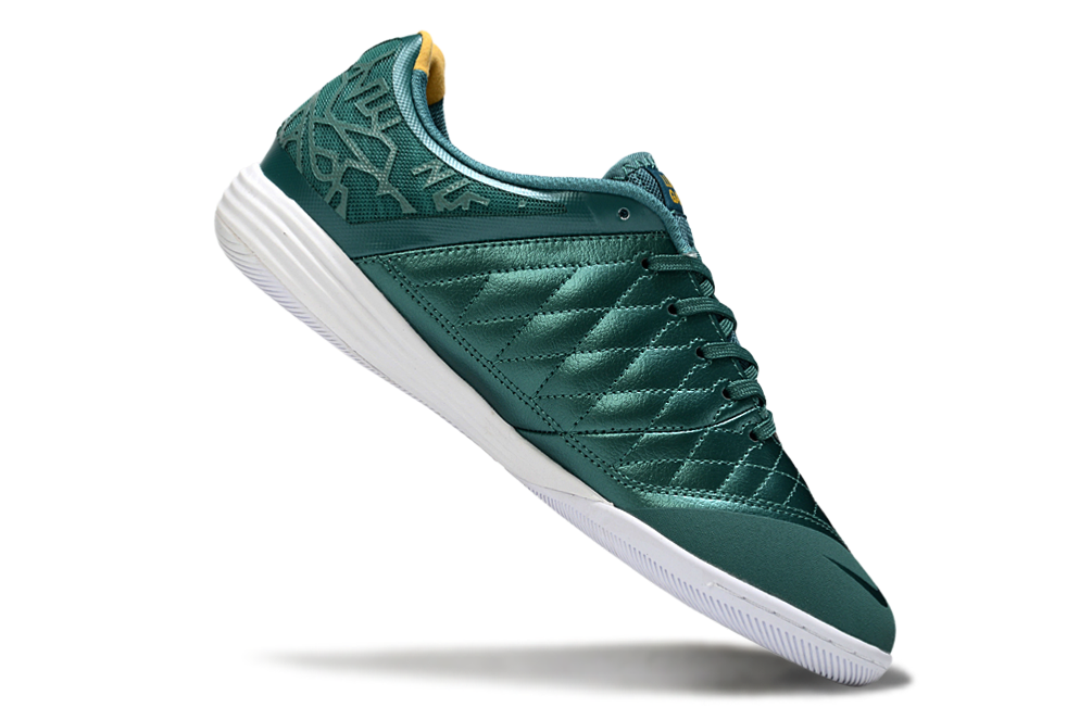 Tenis de Fútbol Nike Lunar Gato II - Verde Oscuro con Patrón Gráfico, Swoosh Dorado y Suela Blanca (Césped Interior / Futsal)