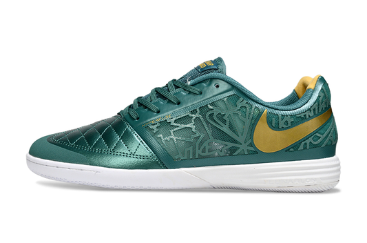 Tenis de Fútbol Nike Lunar Gato II - Verde Oscuro con Patrón Gráfico, Swoosh Dorado y Suela Blanca (Césped Interior / Futsal)