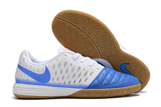 Tenis de Fútbol Nike Lunar Gato II - Blanco y Azul con Swoosh Azul y Suela de Hule (Césped Interior / Futsal)