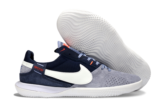 Tenis de Fútbol Nike Street Gato - Gris, Azul Marino Oscuro y Blanco con Suela Blanca (Césped Interior / Futsal)