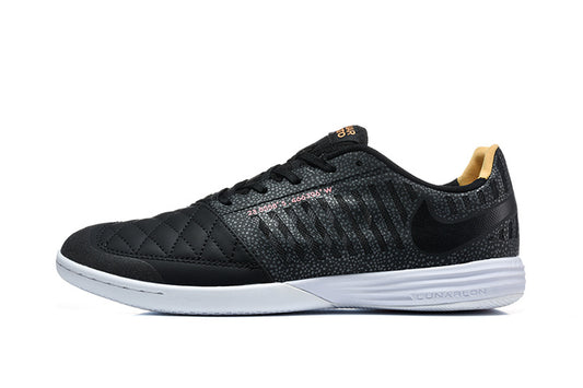 Tenis de Fútbol Nike Lunar Gato II - Negro, Patrón Texturizado en Gris con Coordenadas, Swoosh Negro y Suela Blanca (Césped Interior / Futsal)