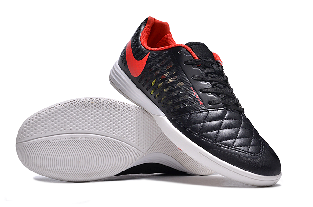 Tenis de Fútbol Nike Lunar Gato II - Negro y Rojo con Swoosh Rojo y Suela Blanca (Césped Interior / Futsal)