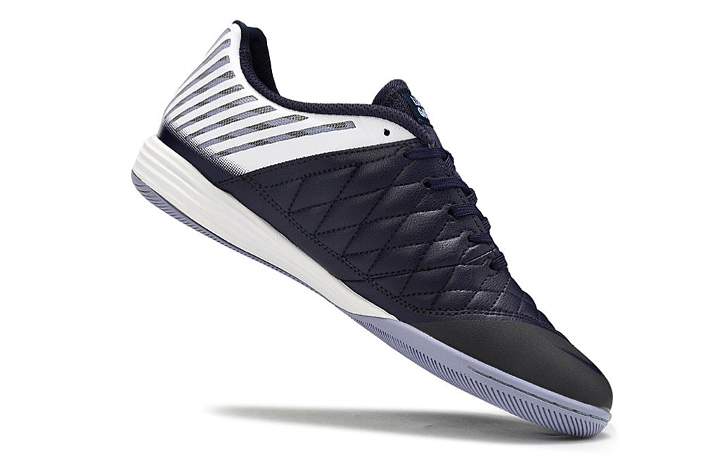 Tenis de Fútbol Nike Lunar Gato II - Blanco y Azul Marino con Swoosh Verde Lima y Suela Gris (Césped Interior / Futsal)