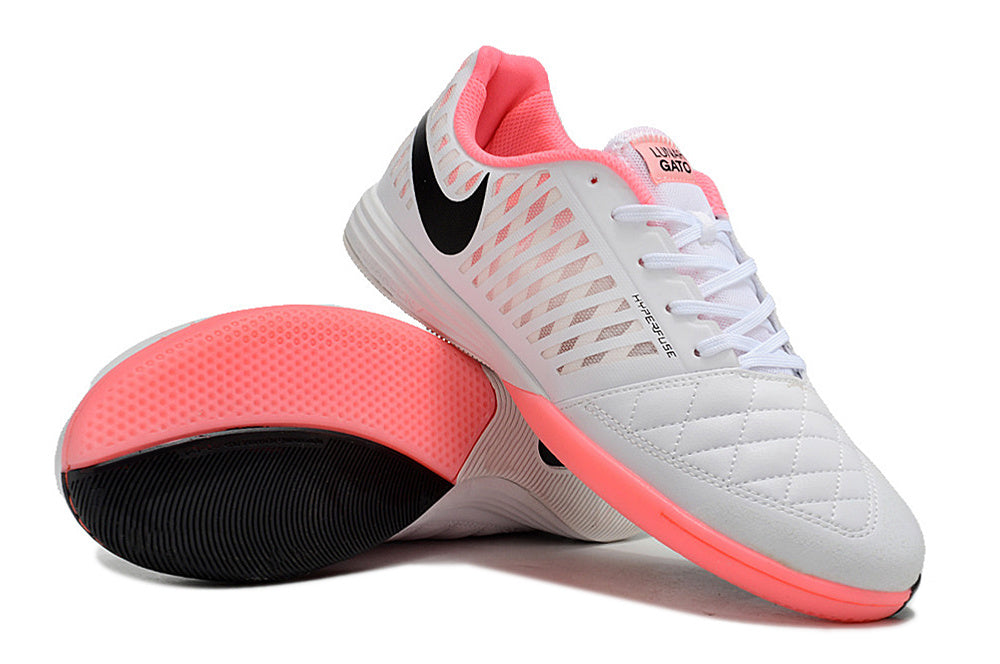 Tenis de Fútbol Nike Lunar Gato II - Blanco, Swoosh Negro, Forro Rosa y Suela Multicolor (Rosa y Negra) (Césped Interior / Futsal)