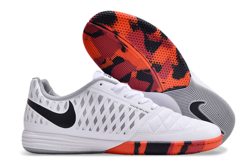 Tenis de Fútbol Nike Lunar Gato II - Blanco, Swoosh Negro y Suela con Patrón Estampado de Camuflaje / Mármol (Rojo, Negro y Blanco) (Césped Interior / Futsal)