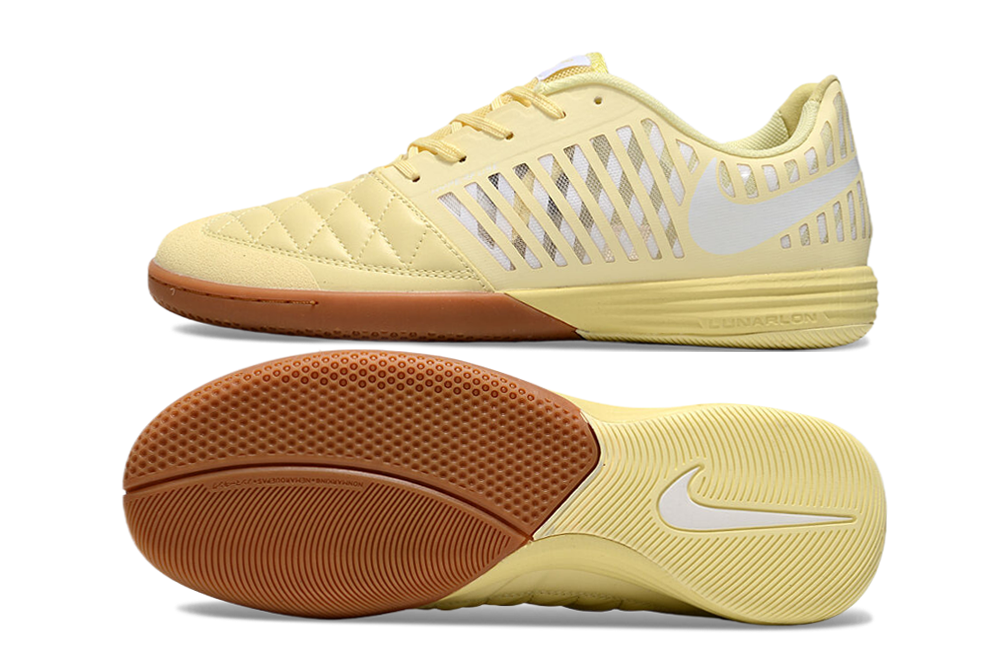 Tenis de Fútbol Nike Lunar Gato II - Amarillo Pastel / Crema, Swoosh Blanco y Suela de Goma (Césped Interior / Futsal)