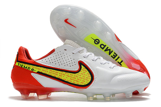 Tacos de Fútbol Nike Tiempo Legend 9 Elite FG - Blanco, Rojo y Amarillo (Césped Natural / Firm Ground)