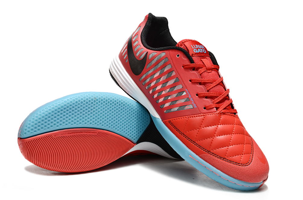 Tenis de Fútbol Nike Lunar Gato II - Rojo, Negro y Celeste con Suela Multicolor (Césped Interior / Futsal)