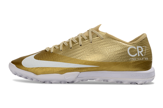 Tenis de Fútbol Nike Mercurial Vapor CR7 Academy TF - Dorado y Blanco (Sintético / Turf)