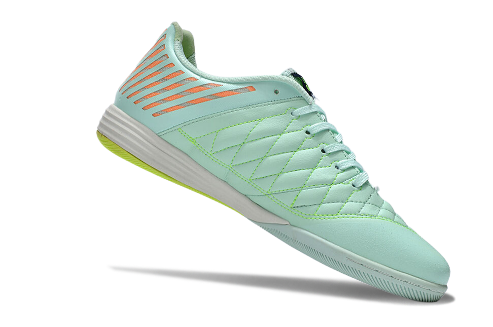 Tenis de Fútbol Nike Lunar Gato II - Turquesa / Menta, Patrón Naranja en el Talón, Swoosh Negro y Suela Multicolor (Verde Lima y Turquesa) (Césped Interior / Futsal)