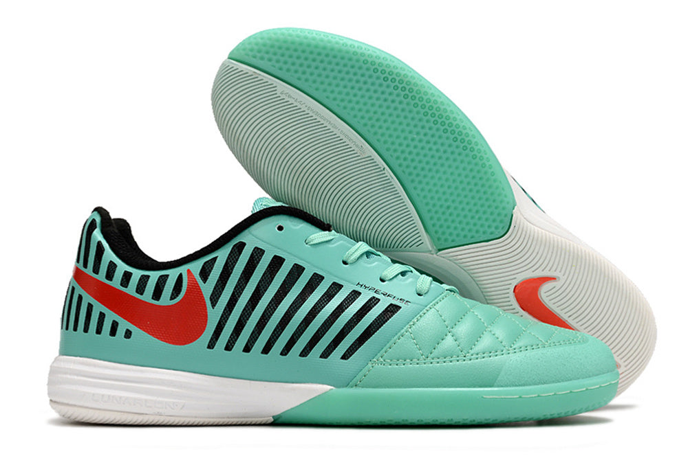 Tenis de Fútbol Nike Lunar Gato II - Turquesa / Menta, Swoosh Rojo, Forro Negro y Suela Turquesa (Césped Interior / Futsal)