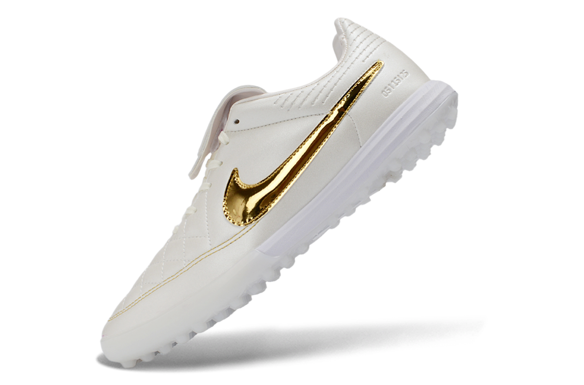 Tenis de Fútbol Nike Premier 3 TF - Blanco y Dorado Metálico (Sintético / Turf)