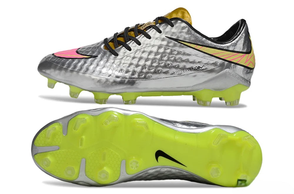 Tacos de Fútbol Nike Hypervenom Phantom FG - Plata / Amarillo / Rosado (Césped Natural / Firm Ground)