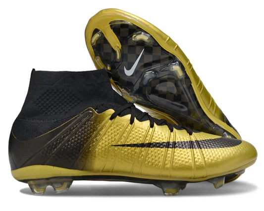 Tacos de Fútbol Nike Zoom Mercurial Superfly 4 CR7 Elite FG - Oro, Negro y Blanco (Césped Natural)